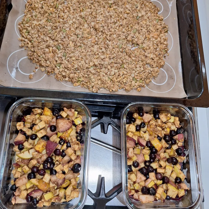 we're ready to put the granola on the fruit