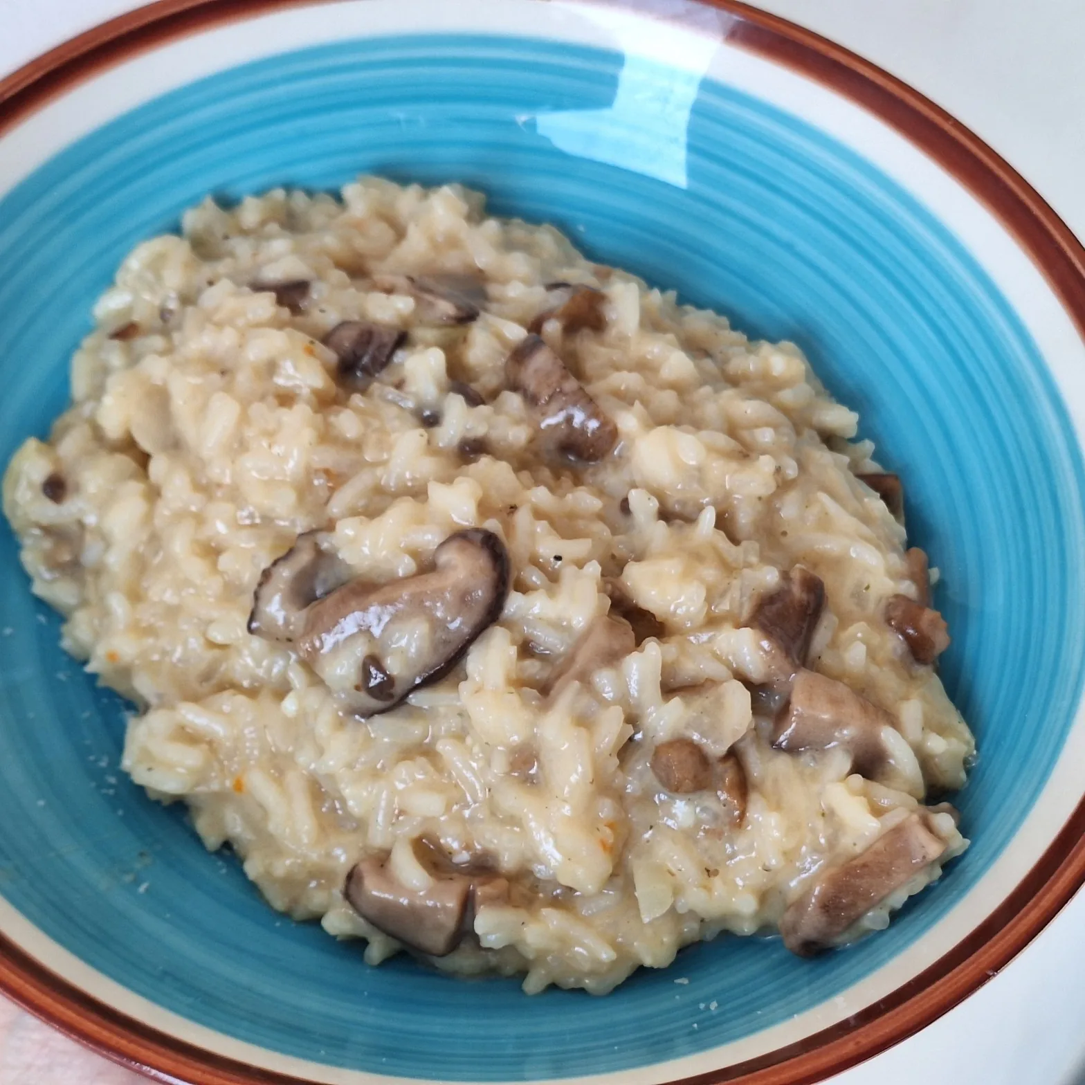 Ed ecco qui il risotto ai funghi mantecato con olio EVO e parmigiano reggiano 24mesi